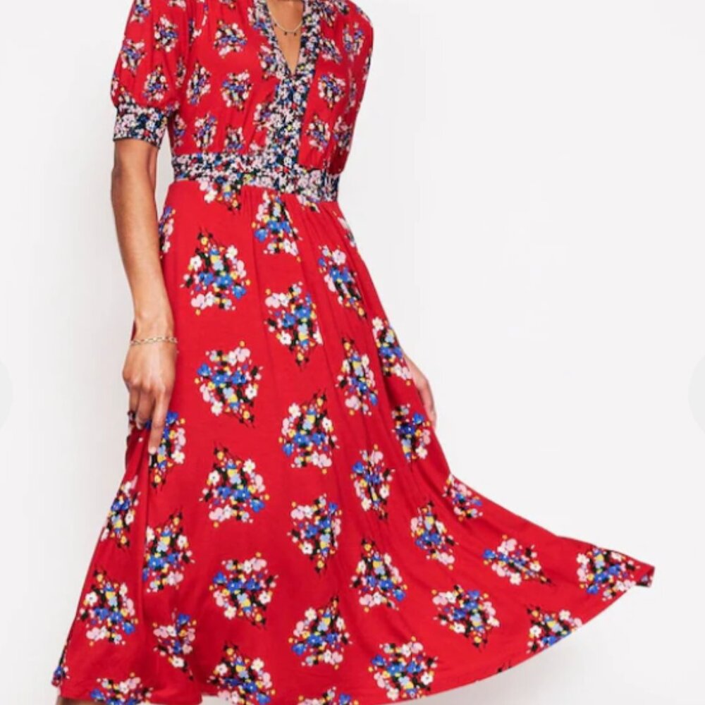 Boden Lily Hotched Jersey Midi Dress - Red Floral